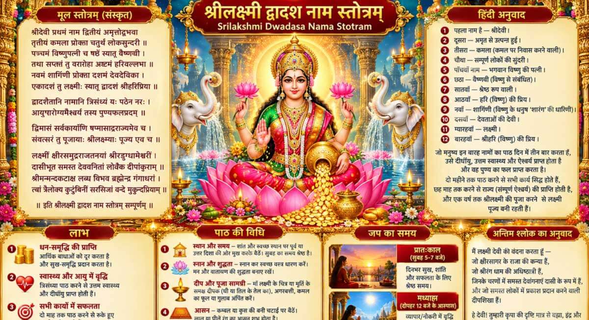 Sri Lakshmi Dwadasa Nama Stotram